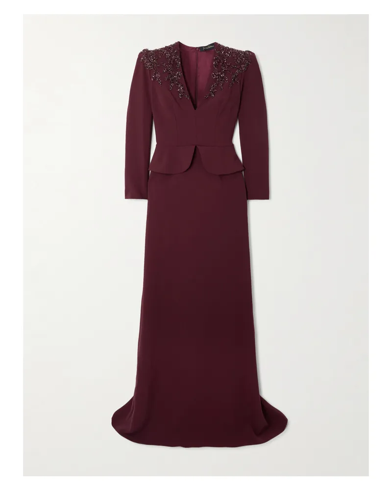 Jenny Packham Night Flowering Robe Aus Stretch-crêpe Mit Verzierungen - Burgunder Burgunder