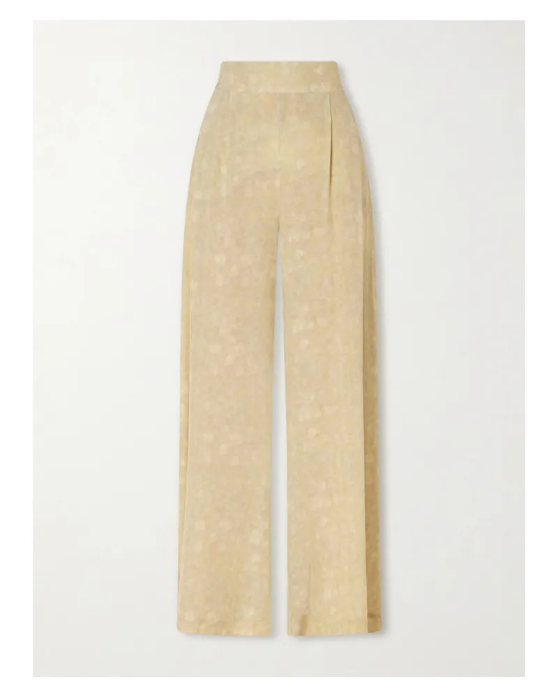 Cortana Ada Printed Silk-satin Wide-leg Pants - Neutrals Neutrals