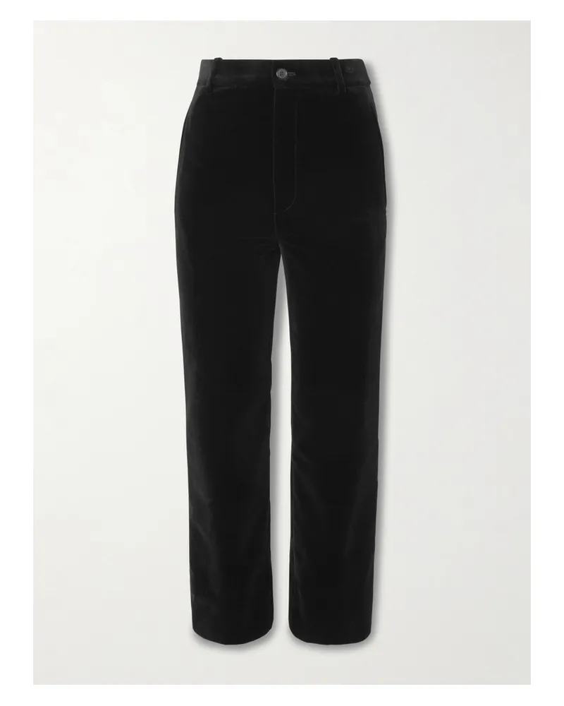 Saint Laurent Cotton-velvet Cropped Slim-leg Pants - Black Black