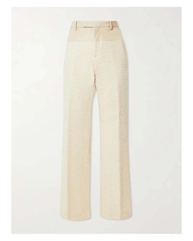 Amiri Bootcut-hose Aus Tweed Aus Einer Baumwollmischung Und Leder - Creme Creme