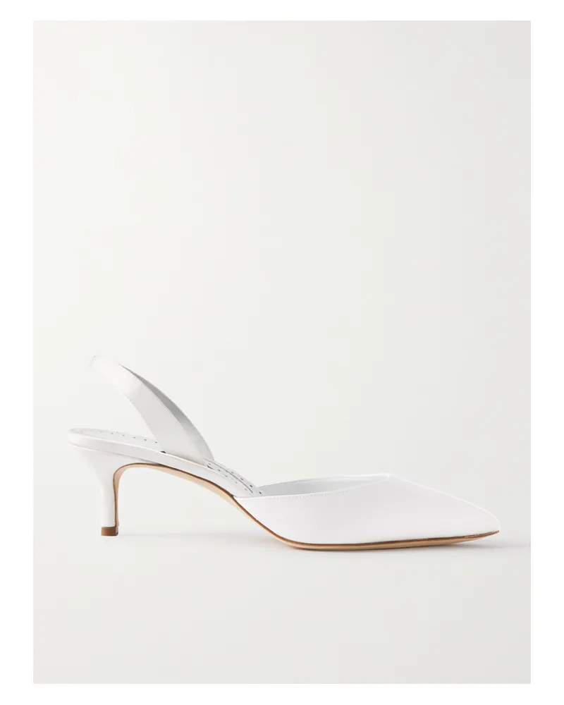 Manolo Blahnik Carolyne Bridal 50 Satin Slingback Pumps - White White
