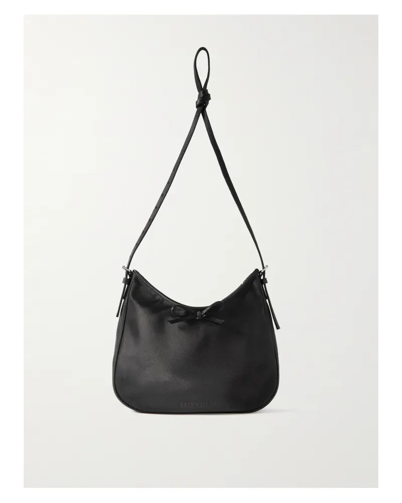 Balenciaga Leopolda Bow-embellished Satin Shoulder Bag - Black Black