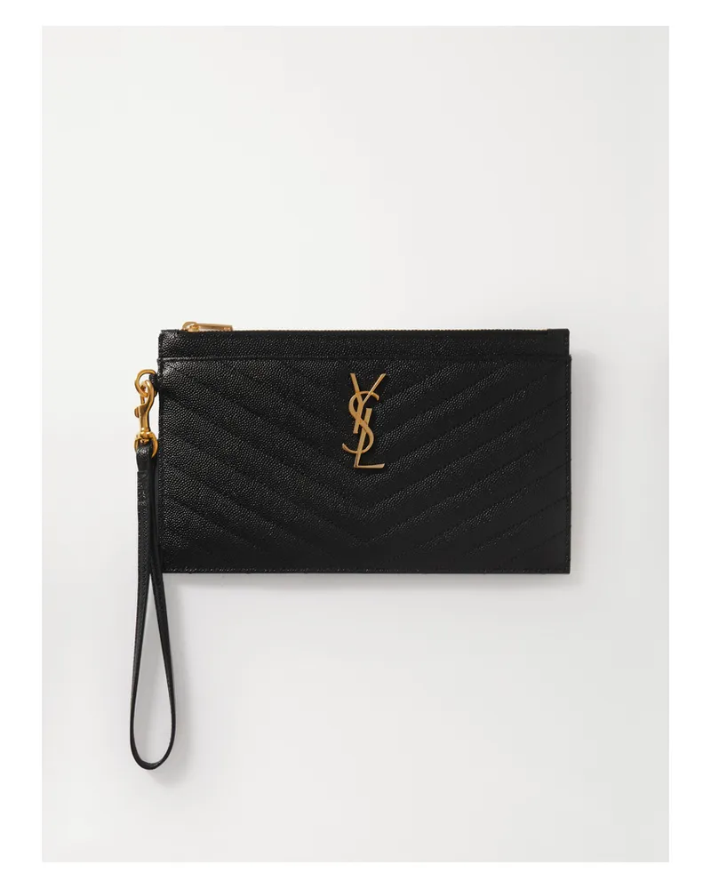 Saint Laurent Monogramme Quilted Textured-leather Pouch - Black Black