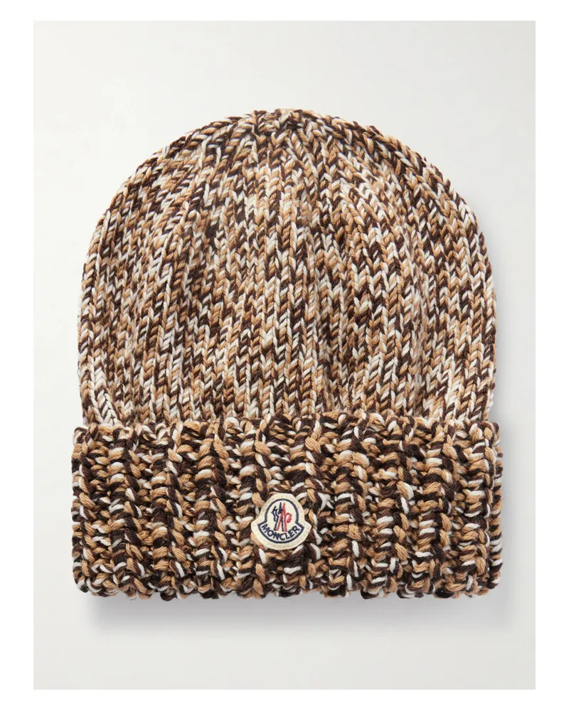 Moncler Appliquéd Ribbed Wool Beanie - Brown Brown