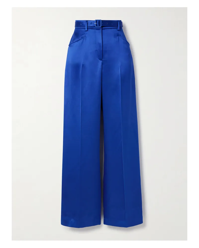 Gabriela Hearst Norman Hose Mit Geradem Bein Aus Seidensatin Mit Gürtel - Blau Blau