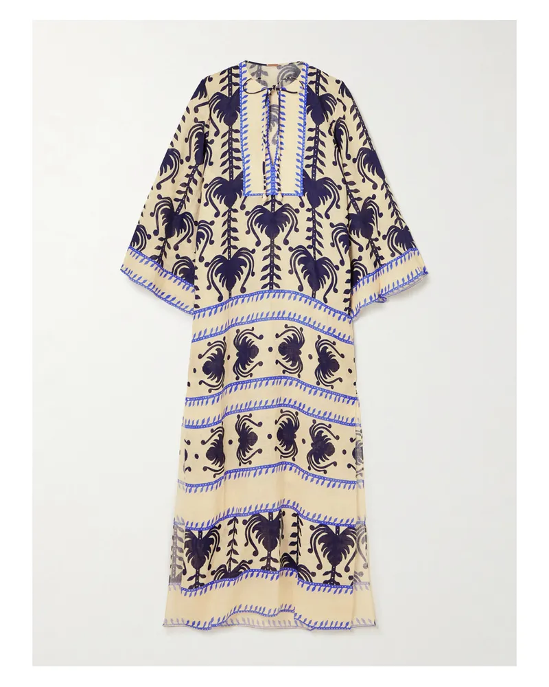 Johanna Ortiz Wild Savannah Embellished Printed Linen Tunic - Cream Cream