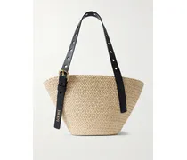 Paula's Ibiza Punch Hole Small Leather-trimmed Raffia Tote - Neutrals