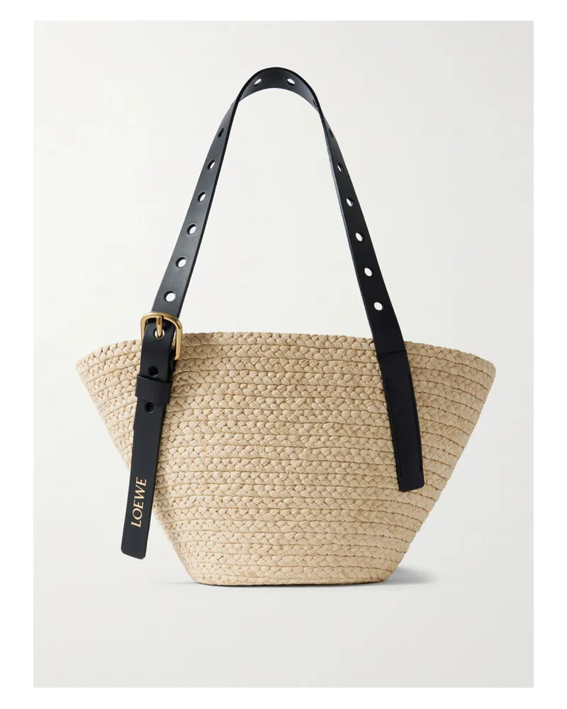 Loewe Paula's Ibiza Punch Hole Small Leather-trimmed Raffia Tote - Neutrals Neutrals