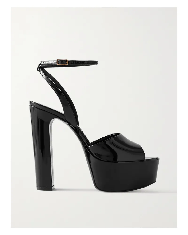 Saint Laurent Jodie Patent-leather Platform Sandals - Black Black