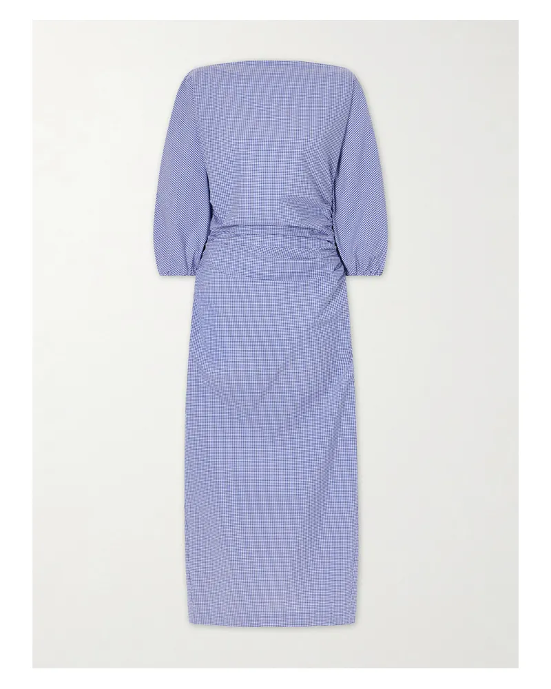 BERNADETTE Checked Cotton Midi Dress - Blue Blue