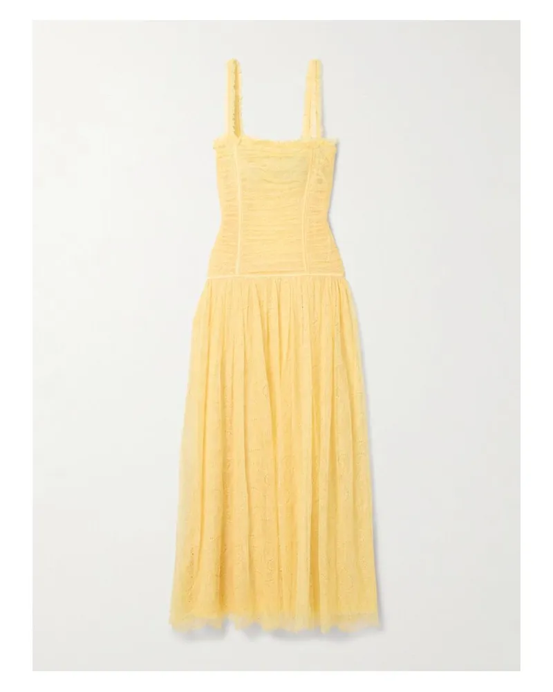 Ulla Johnson Florelle Maxikleid Aus Chantilly-spitze Mit Raffungen - Gelb Gelb