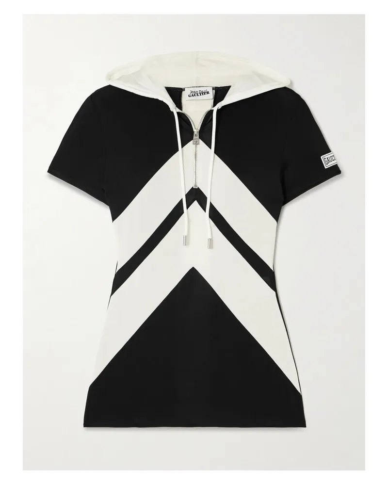 Jean Paul Gaultier Zweifarbiges T-shirt Aus Jersey Mit Reißverschluss Und Kapuze - Schwarz Schwarz