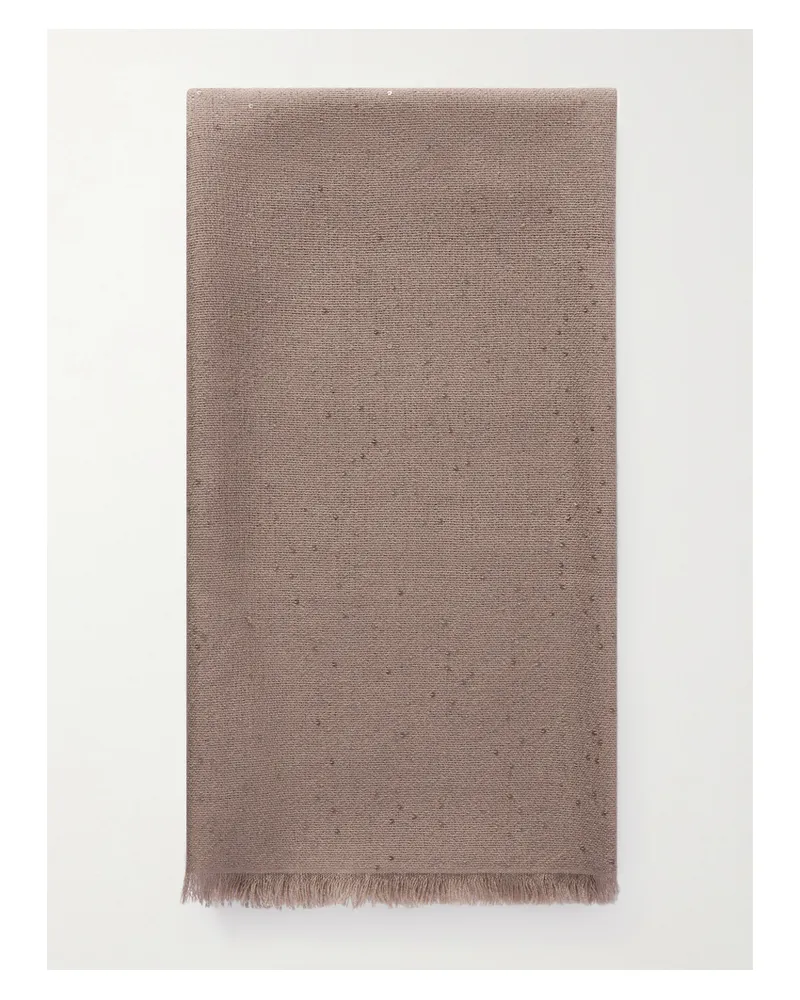 Brunello Cucinelli Sequined Cashmere And Silk-blend Scarf - Brown Brown