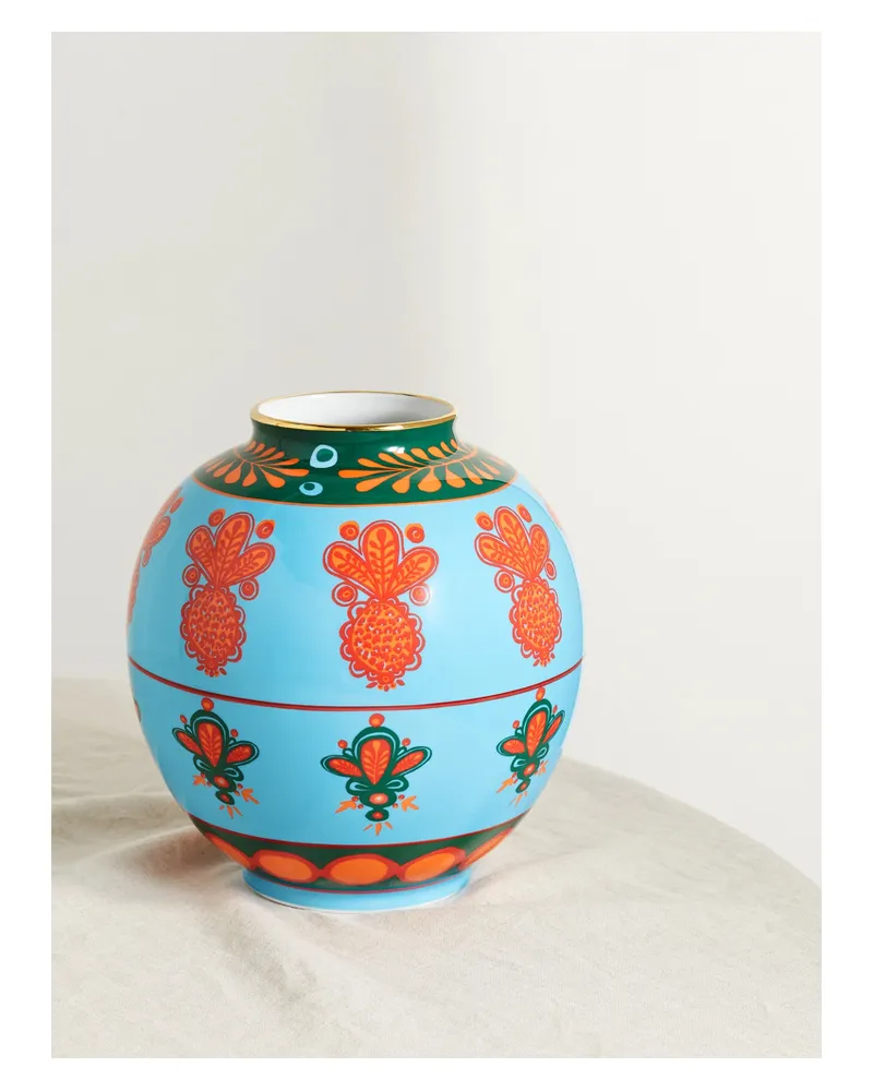 La DoubleJ Bubble Gold-plated Painted Porcelain Vase - Blue Blue