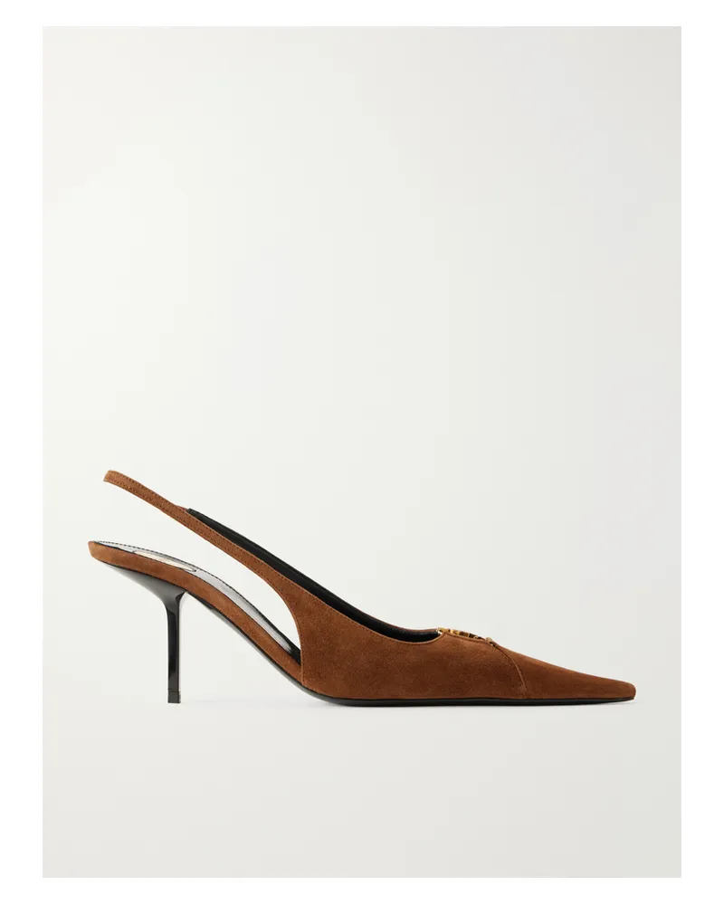 Saint Laurent Babylone Suede Slingback Pumps - Brown Brown