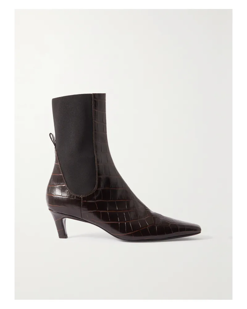 Totême Net Sustain The Mid Heel Croc-effect Leather Ankle Boots - Brown Brown