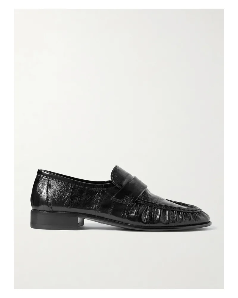 The Row Loafers Aus Glanzleder In Knitteroptik - Schwarz Schwarz