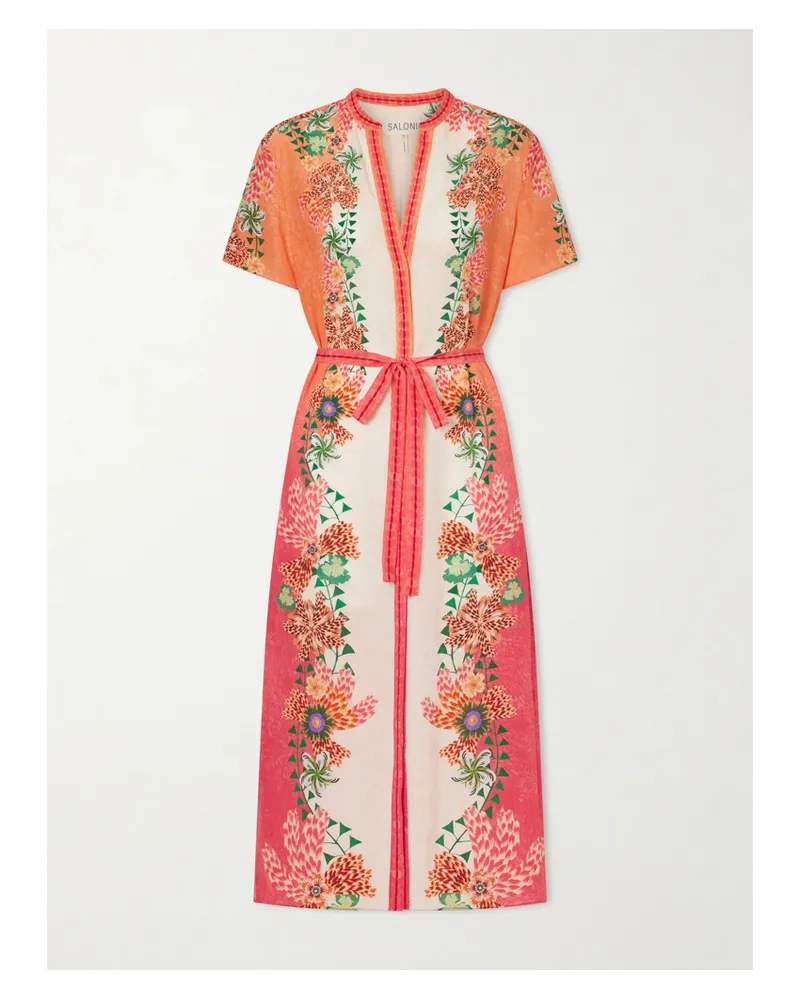 Saloni Vicki Belted Floral-print Silk Midi Dress - Multi Multi