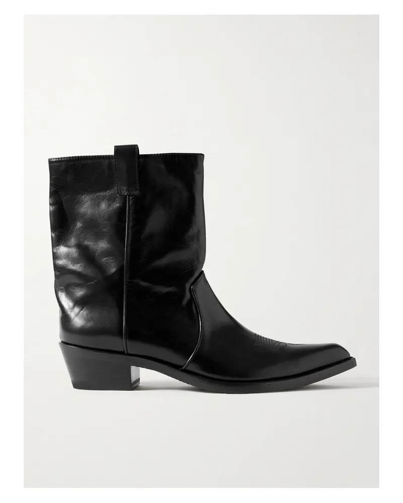 KHAITE Clive Embroidered Leather Ankle Boots - Black Black