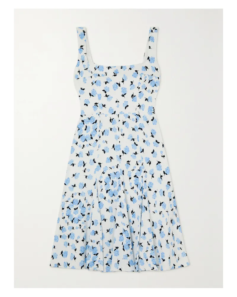 EMILIA WICKSTEAD Dena Midikleid Aus Strukturierter Stretch-baumwolle Mit Blumenprint - Blau Blau