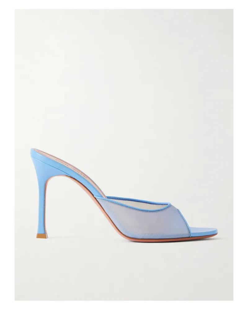 Amina Muaddi Alexa Mules Aus Mesh Mit Lederbesätzen - Blau Blau