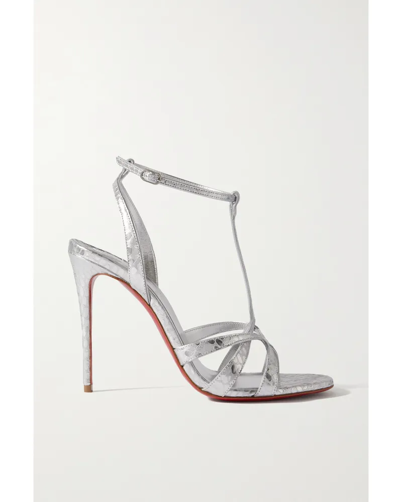 Christian Louboutin Tangueva Alta 100 Sandalen Aus Metallic-leder Mit Schlangeneffekt - Silber Silber