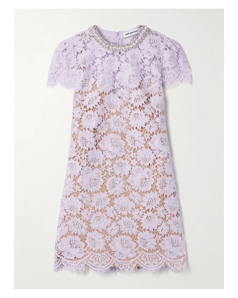Self-Portrait Minikleid Aus Schnurgebundener Spitze Mit Verzierungen - Lila Lila