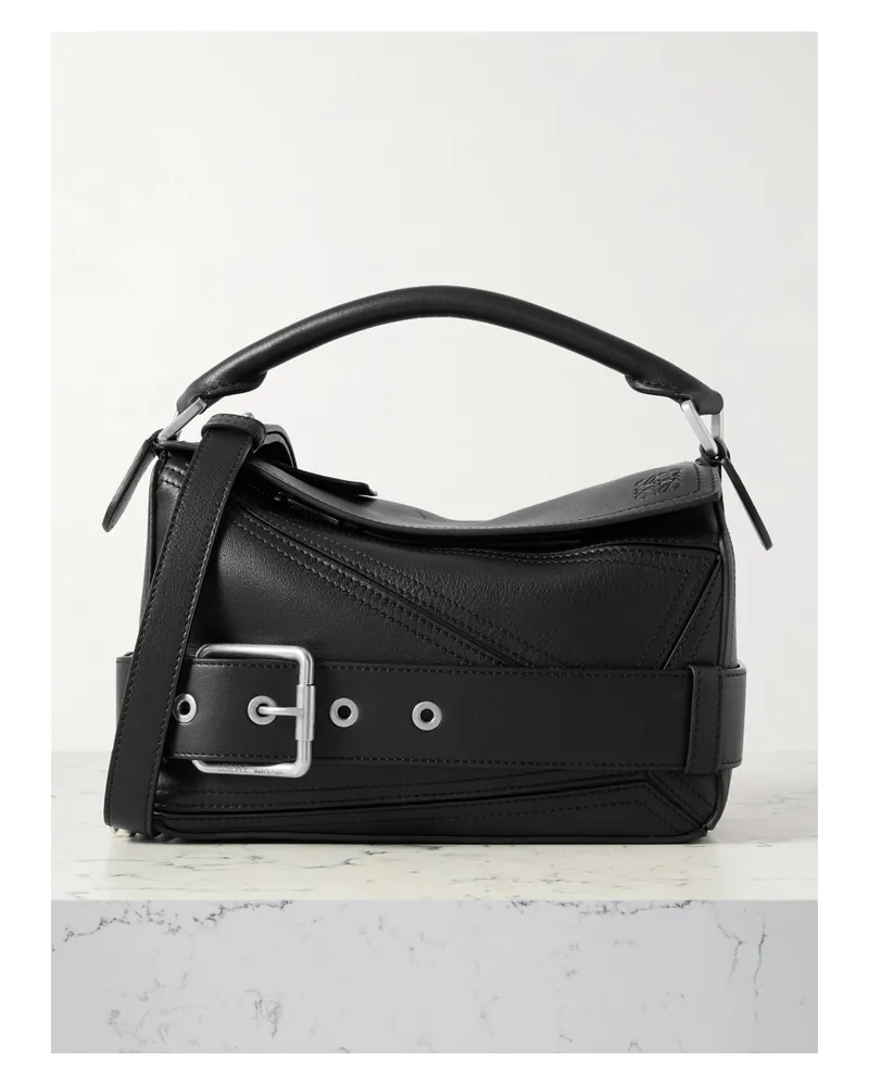 Loewe Puzzle Biker Small Belted Leather Tote - Black Black