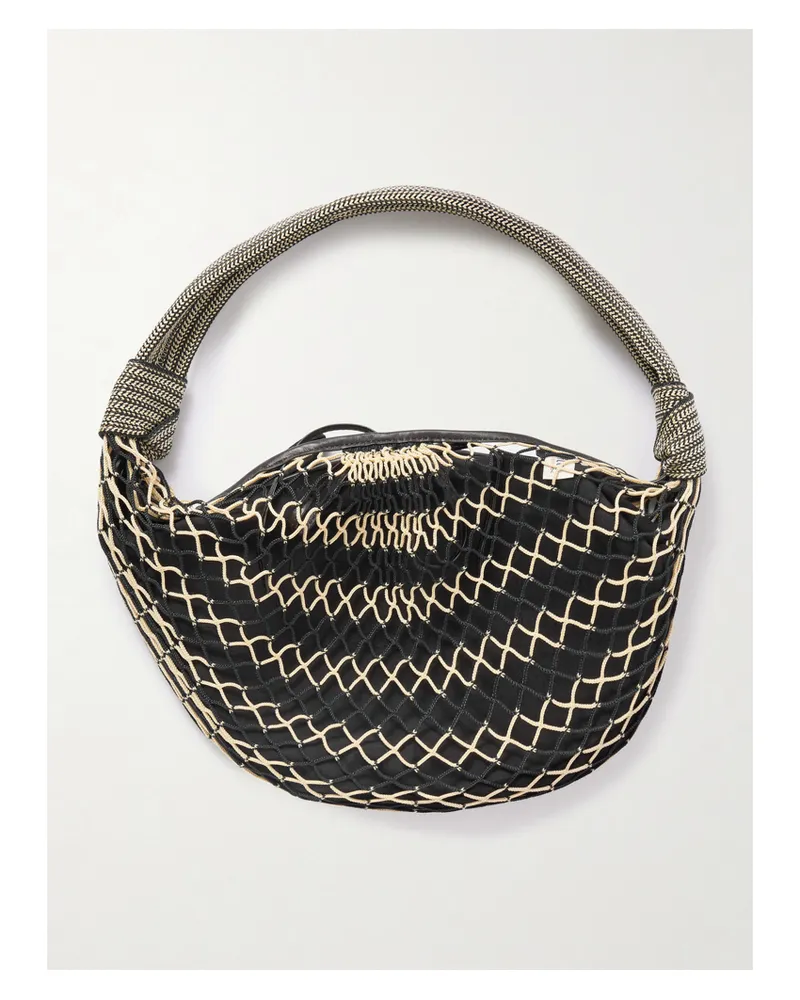 Christophe Lemaire Filt Fortune Croissant Leather-trimmed Fishnet Shoulder Bag - Black Black