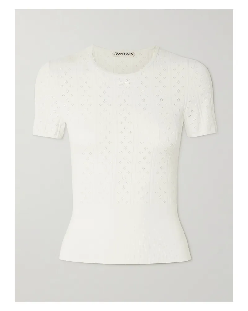 J.W.Anderson T-shirt Aus Einer Baumwoll-kaschmirmischung In Pointelle-strick Mit Schleife - Wollweiß Wollweiß