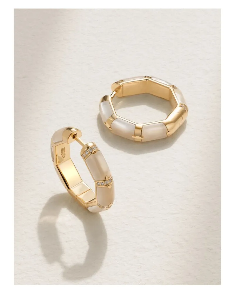 L’Atelier Nawbar Bamboo Creolen Aus 18 Karat Gold Mit Perlmutt Und Diamanten Gold
