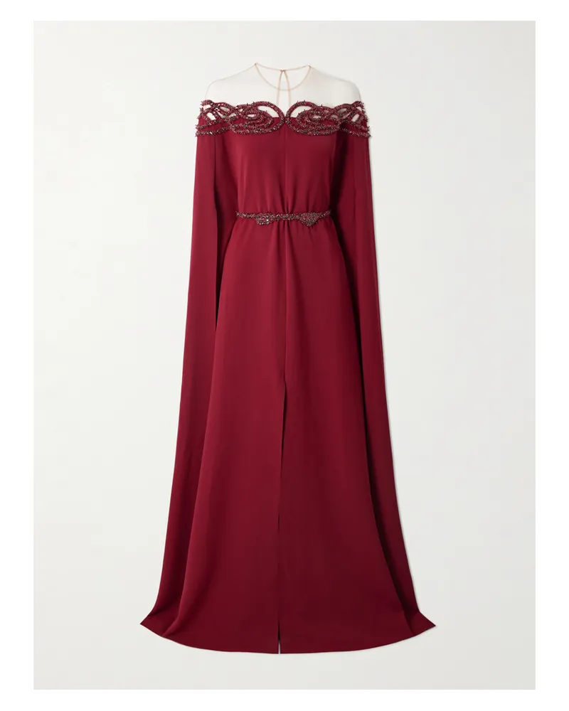 Zuhair Murad Robe Aus Cady Mit Verzierungen Und Cape-effekt - Burgunder Burgunder