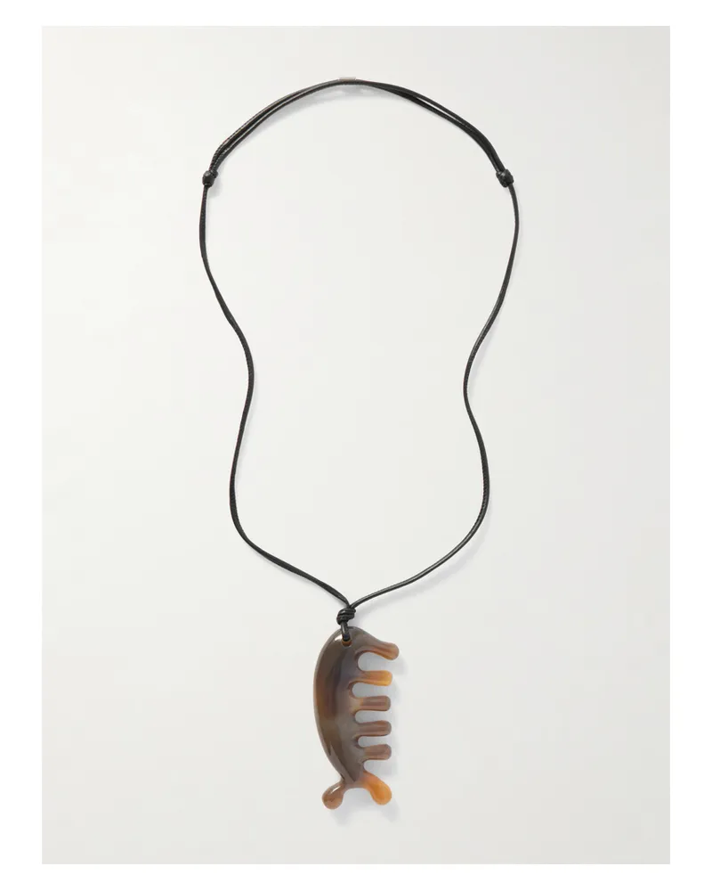 Christophe Lemaire Beluga Gua Sha Aragonite Cord Necklace - Gray Gray