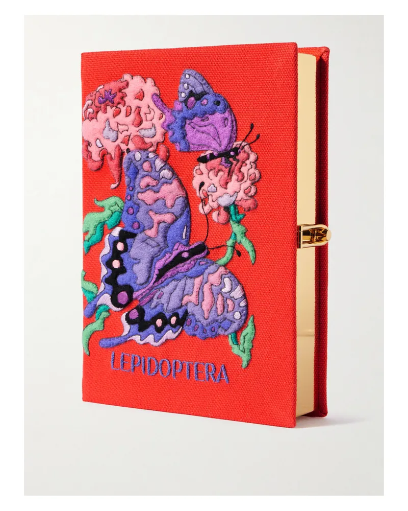 Olympia Le-Tan Lepidoptera Embroidered Appliquéd Canvas Clutch Red