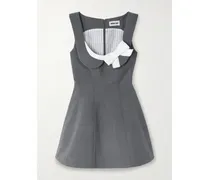 Bow-detailed Flannel Mini Dress - Gray
