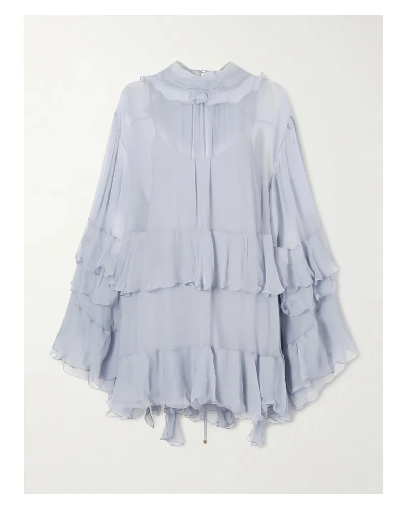 Chloé Ruffled Crepon Mini Dress - Blue Blue