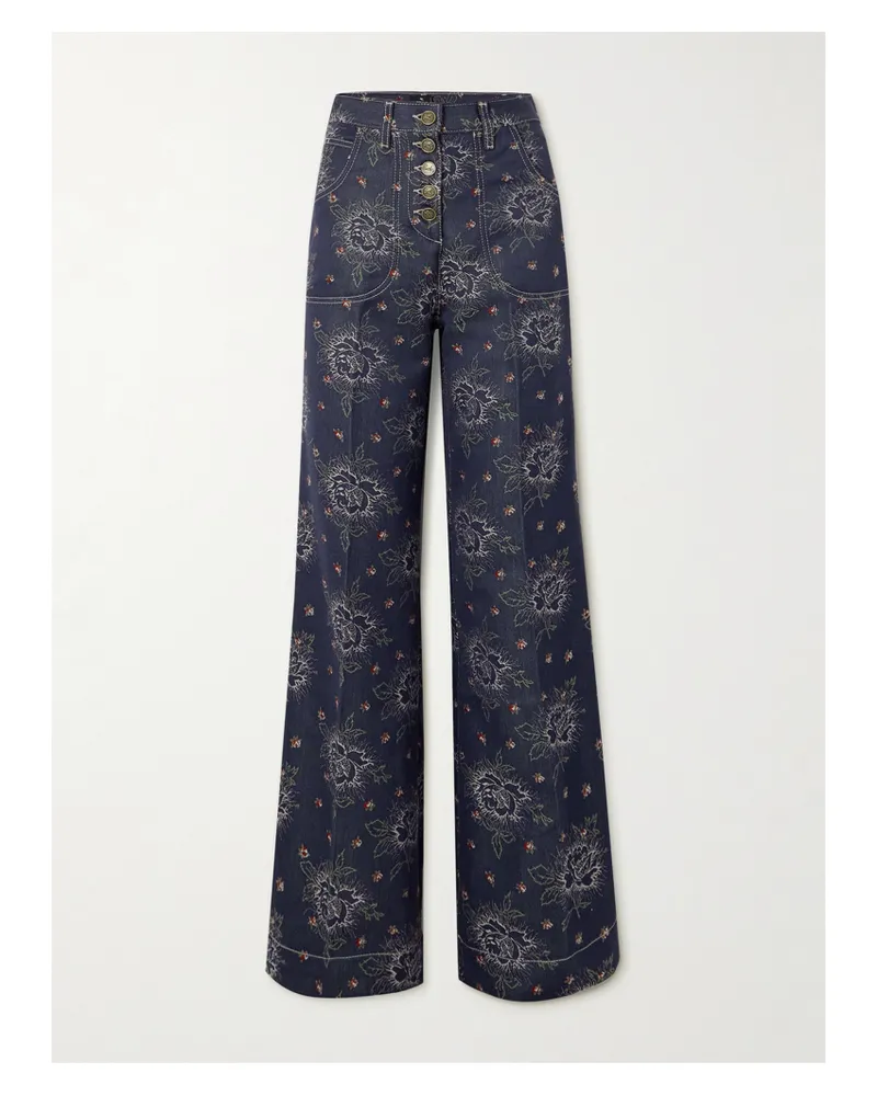 Etro Hoch Sitzende Jeans Mit Weitem Bein Aus Denim Mit Jacquard-muster - Blau Blau