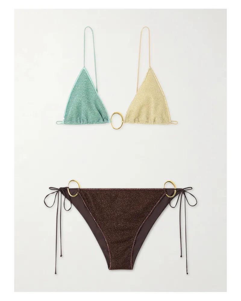 Oséree Lumière O Kini Embellished Lurex Triangle Bikini - Multi Multi