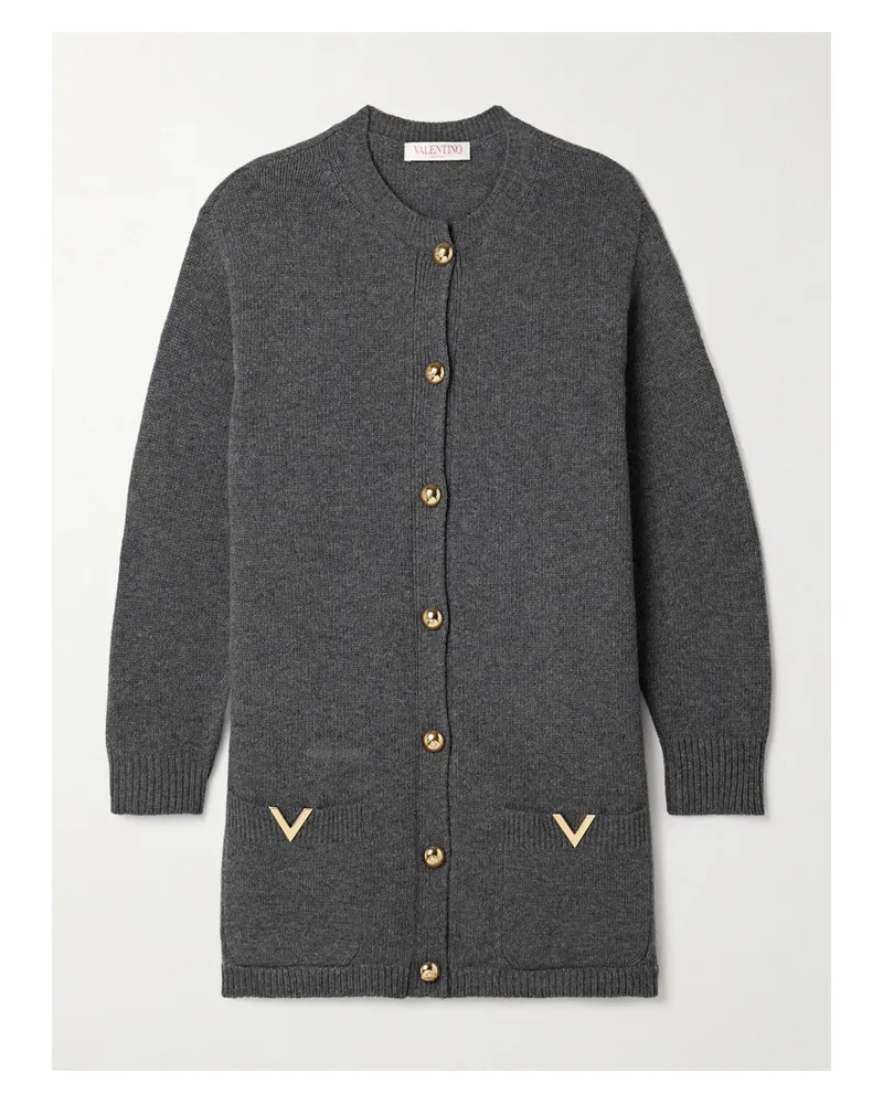 Valentino Garavani Cardigan aus Wolle mit Verzierungen Grau