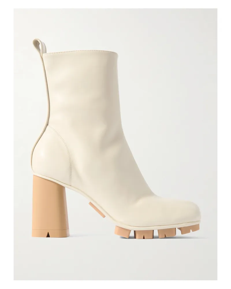 Bottega Veneta Shore Ankle Boots aus Leder Creme