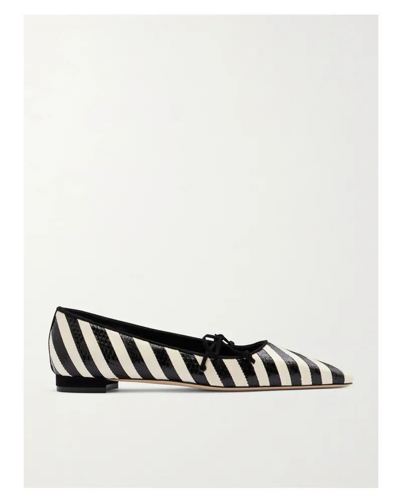 Manolo Blahnik Federica Striped Snake Ballet Flats - Black Black