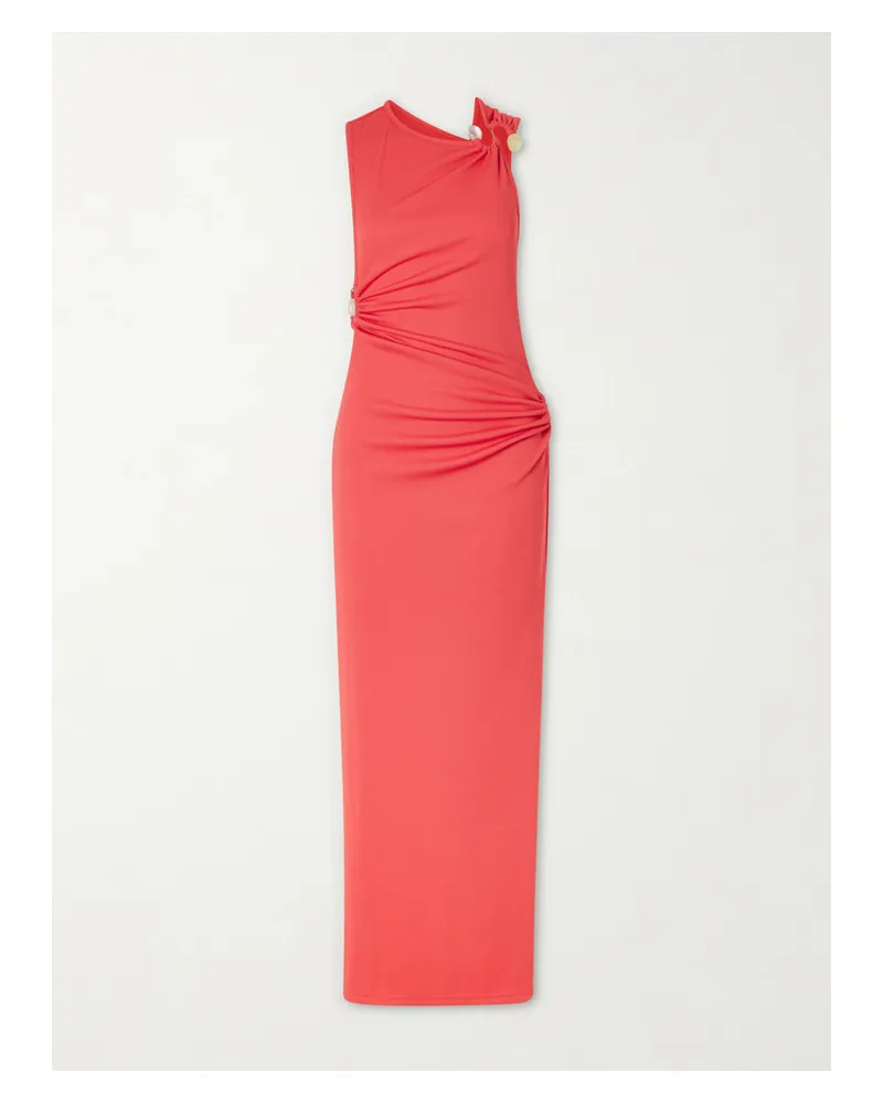 Christopher Esber Callisto Trinity Embellished Ruched Ribbed-jersey Maxi Dress - Pink Pink