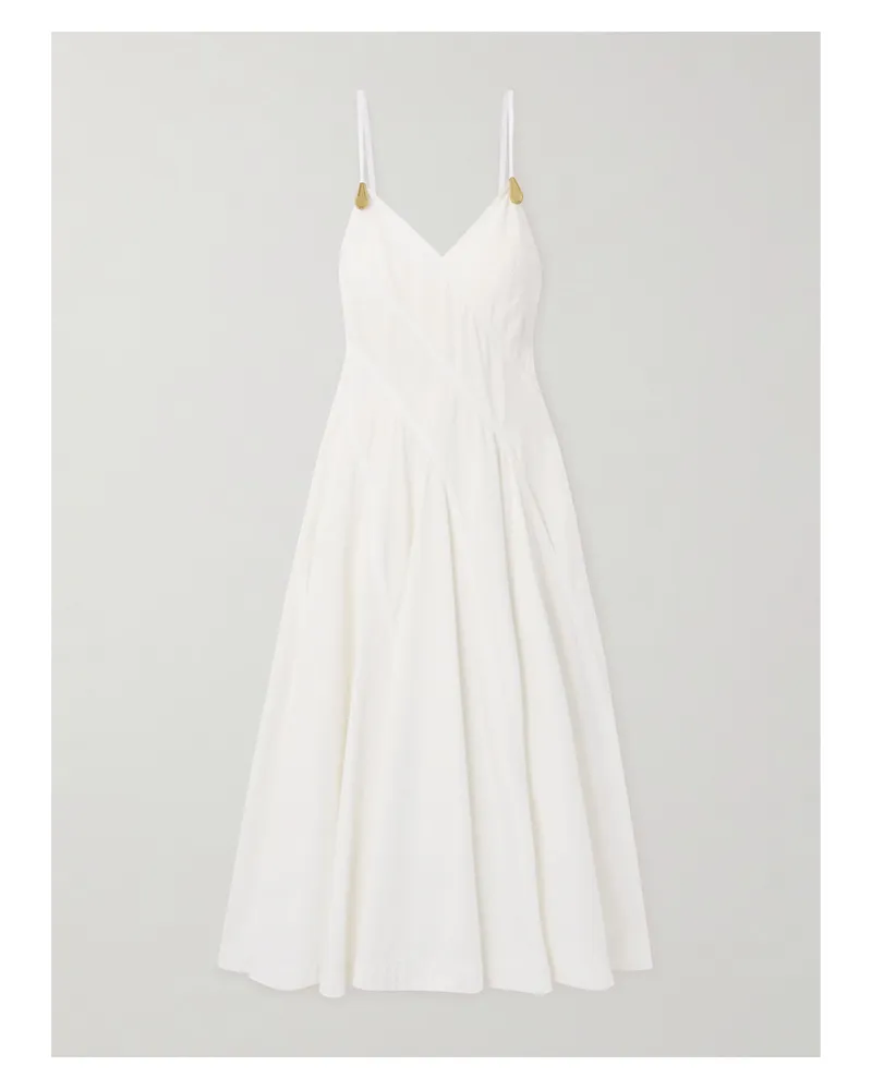 Bottega Veneta Embellished Pleated Cotton-blend Poplin Midi Dress - Off-white Off-white