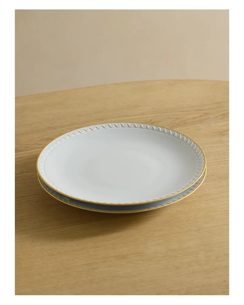 L’OBJET Neptune Set Aus Zwei Bemalten Porzellantellern Mit Vergoldeten Details - Weiß Weiß
