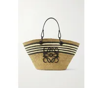 Paula's Ibiza Anagram Basket Medium Leather-trimmed Striped Raffia Tote - Green
