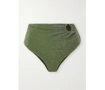 Taita Bikini-höschen Aus Recyceltem Stretch-material In Metallic-optik Mit Verzierung - Grün