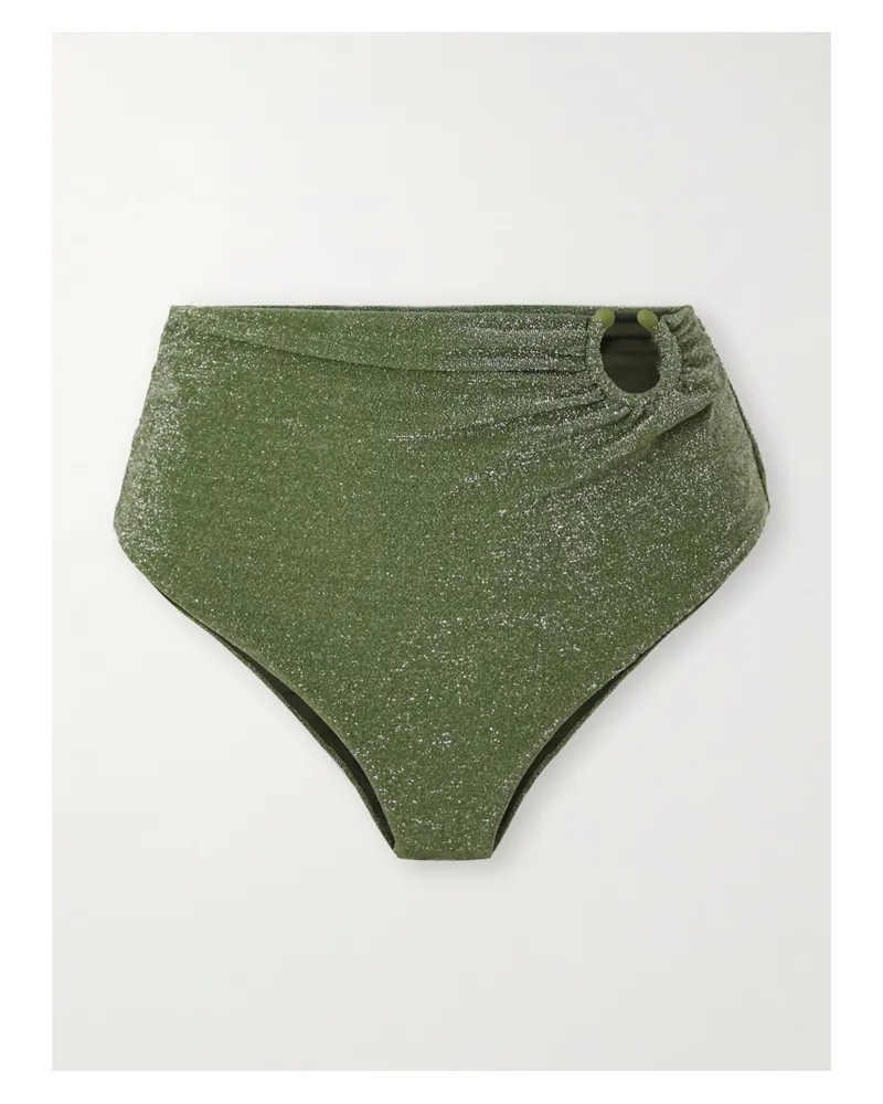 Johanna Ortiz Taita Bikini-höschen Aus Recyceltem Stretch-material In Metallic-optik Mit Verzierung - Grün Grün