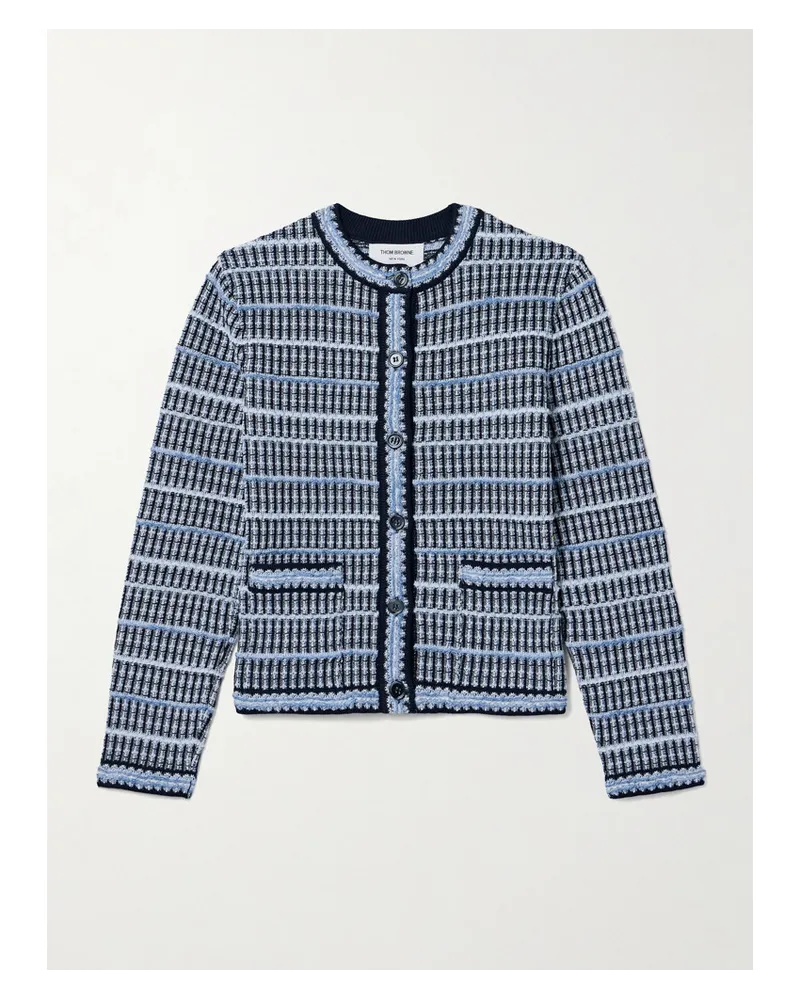 Thom Browne Verkürzter Cardigan aus Tweed aus einer Baumwollmischung Blau