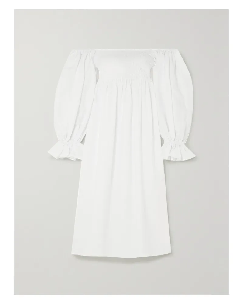 SLEEPER Net Sustain Atlanta Schulterfreies Midikleid Aus Leinen Mit Raffung - Weiß Weiß