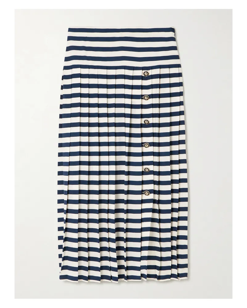RIXO Una Pleated Striped Silk Crepe De Chine Midi Skirt - Multi Multi
